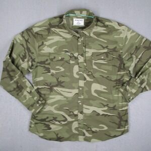 Poncho Outdoors Mens XL Camo Magnetic Button Long Sleeve Quick Dry Shirt Green